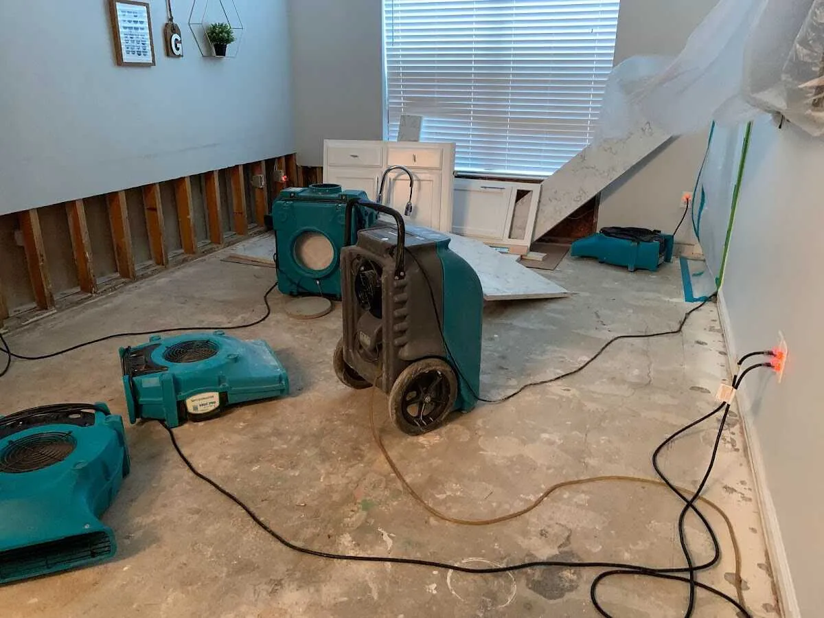 Dehumidifier in flood-cut room for Water Extraction & Removal in Pearland